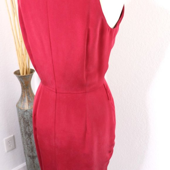 JONES NEW YORK Silk Dress Grecian V-Neck Wrap Bodice, Knee Length : Neon Red Sz - Picture 8 of 16